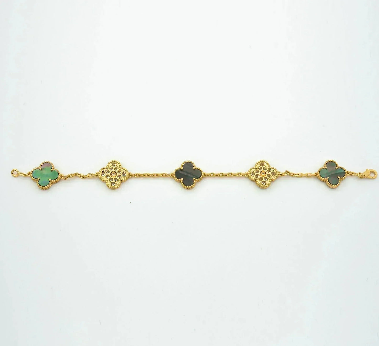 [Lumi Jewelry]CLOVER 5 MOTIF GRAY MOP DIAMOND BRACELET