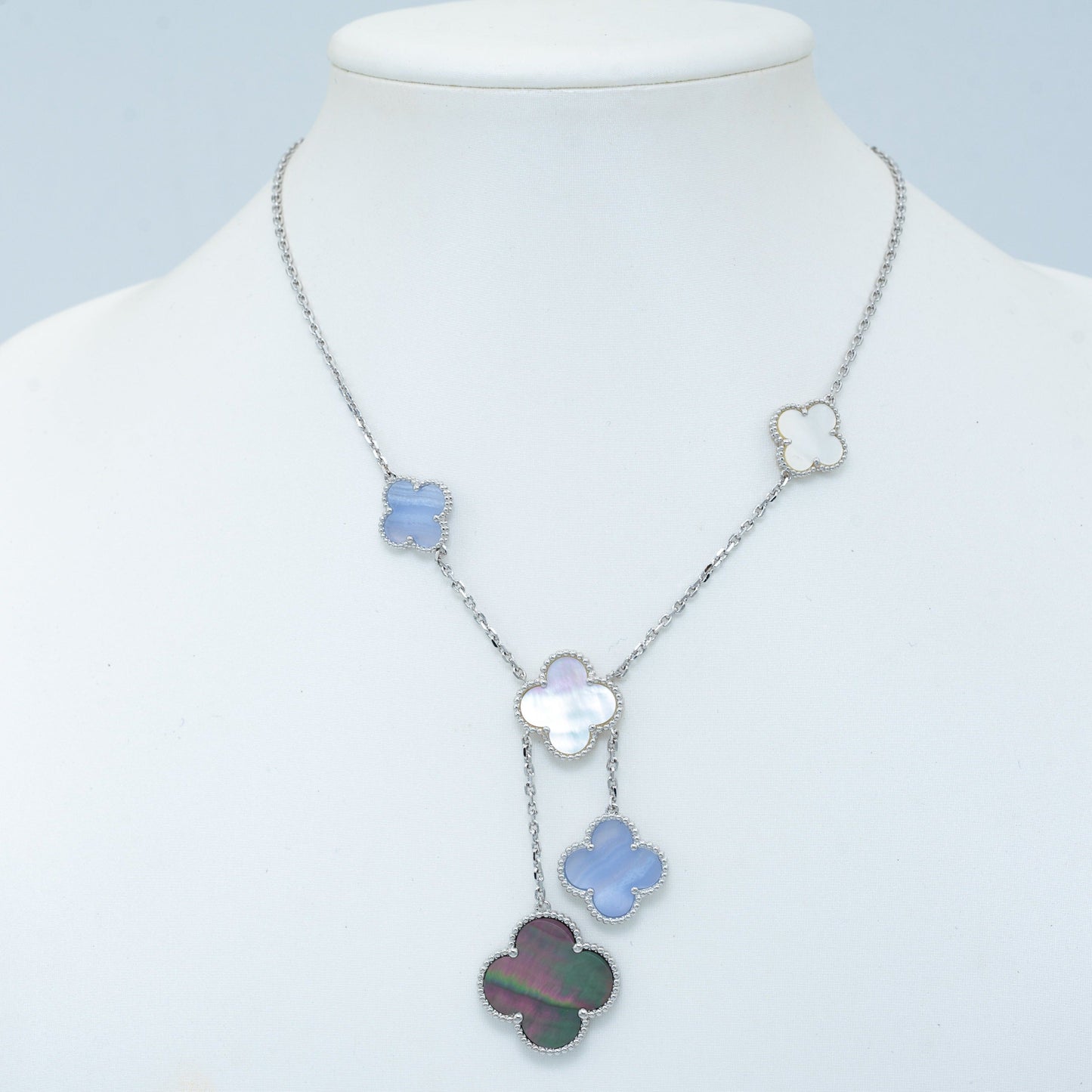 [Lumi Jewelry]CLOVER MOP CHALCEDONY NECKLACE SILVER 6 MOTIF