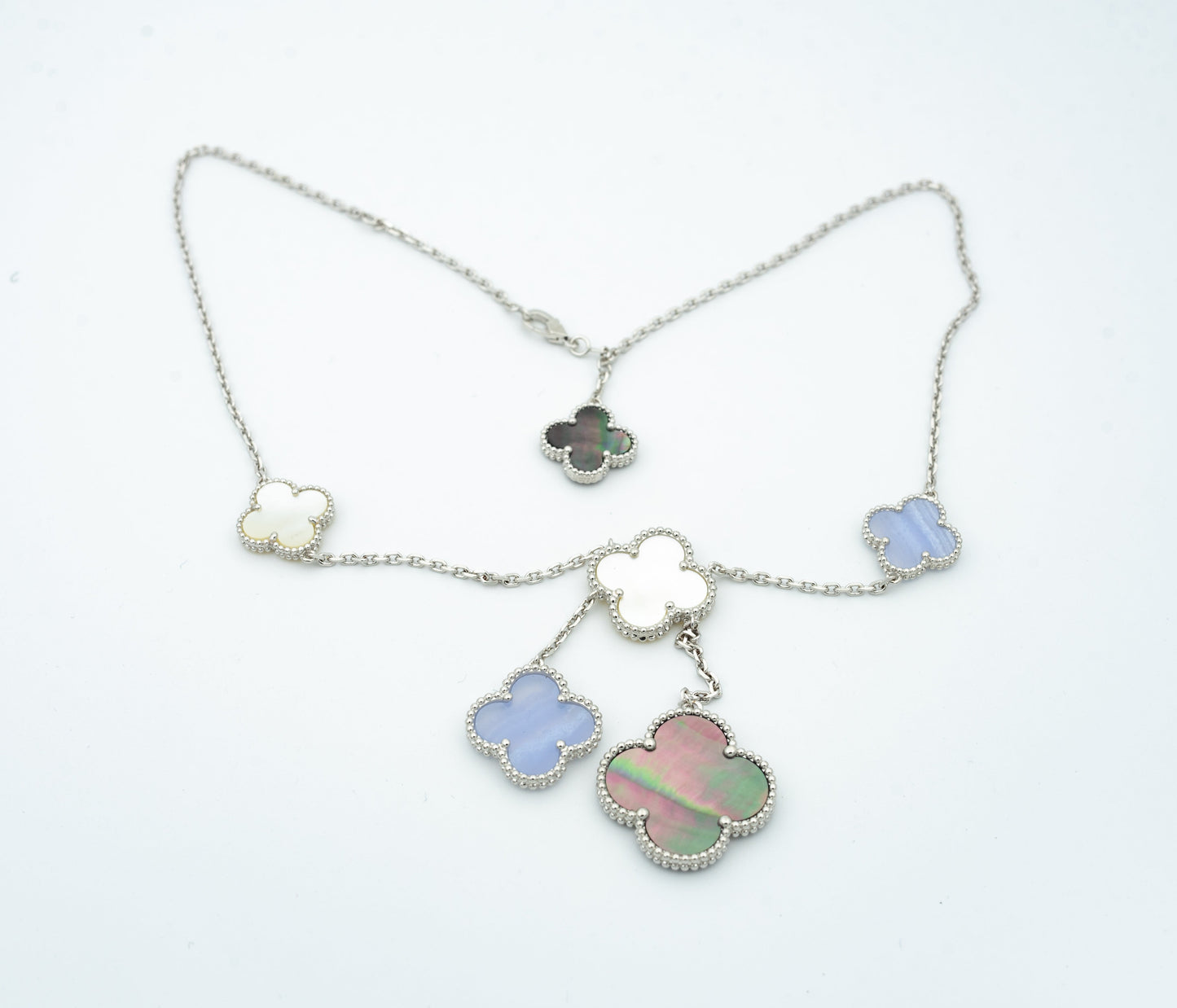 [Lumi Jewelry]CLOVER MOP CHALCEDONY NECKLACE SILVER 6 MOTIF