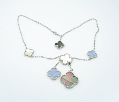 [Lumi Jewelry]CLOVER MOP CHALCEDONY NECKLACE SILVER 6 MOTIF