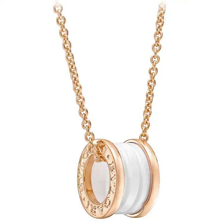 [Lumi Jewelry]ZERO 1 WHITE CERAMIC PINK GOLD DIAMOND NECKLACE