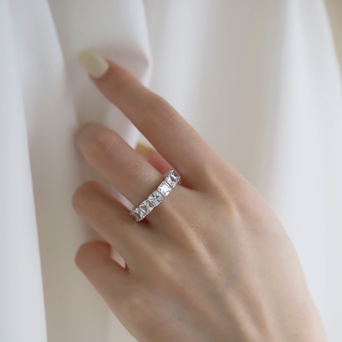 [Lumi Jewelry]Elegant Princess Cut Tennis Ring