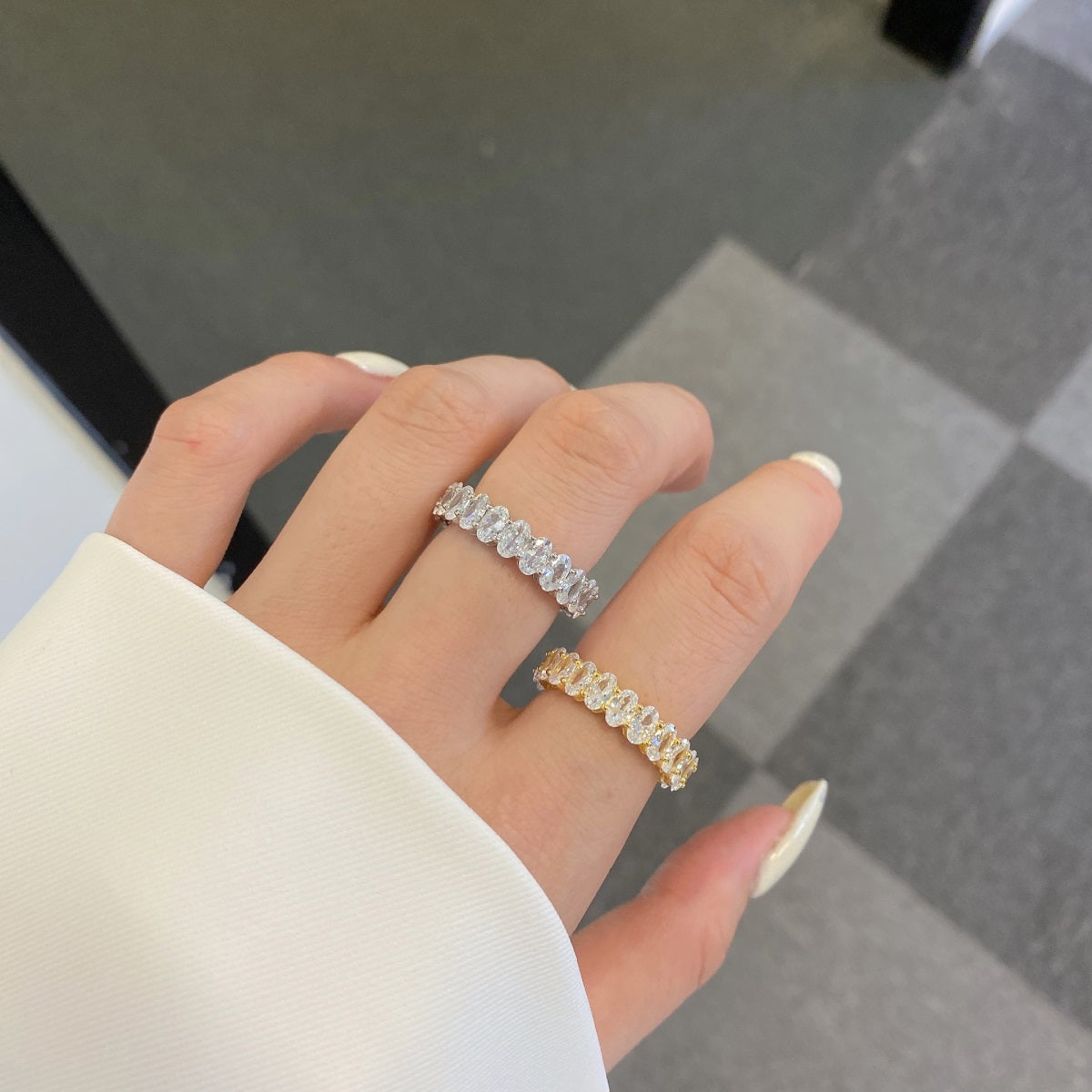 [Lumi Jewelry]Ornate Oval Cut Tennis Ring