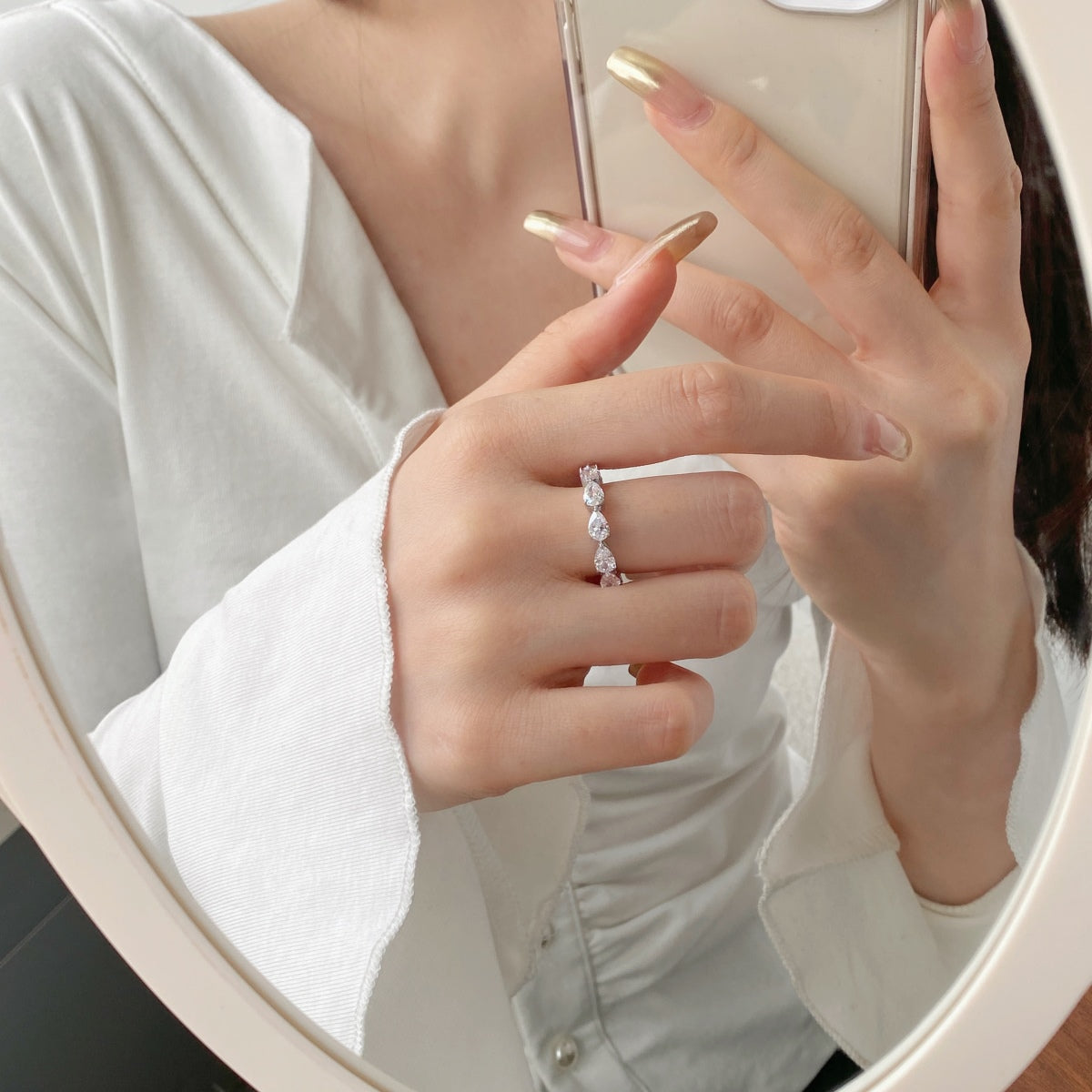 [Lumi Jewelry]Exquisite Pear Cut Tennis Ring
