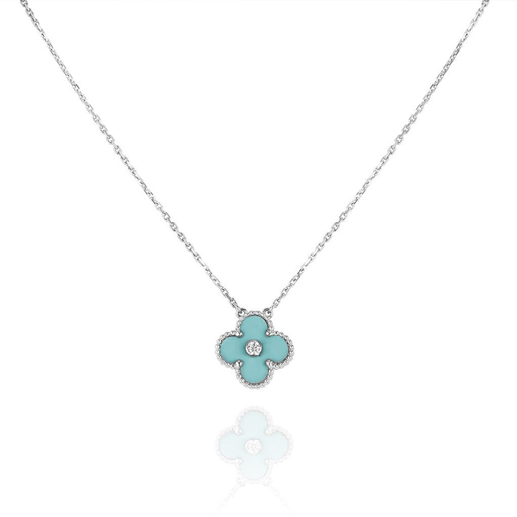 [Lumi Jewelry]CLOVER 1 DIAMOND LIGHT BLUE SILVER NECKLACE