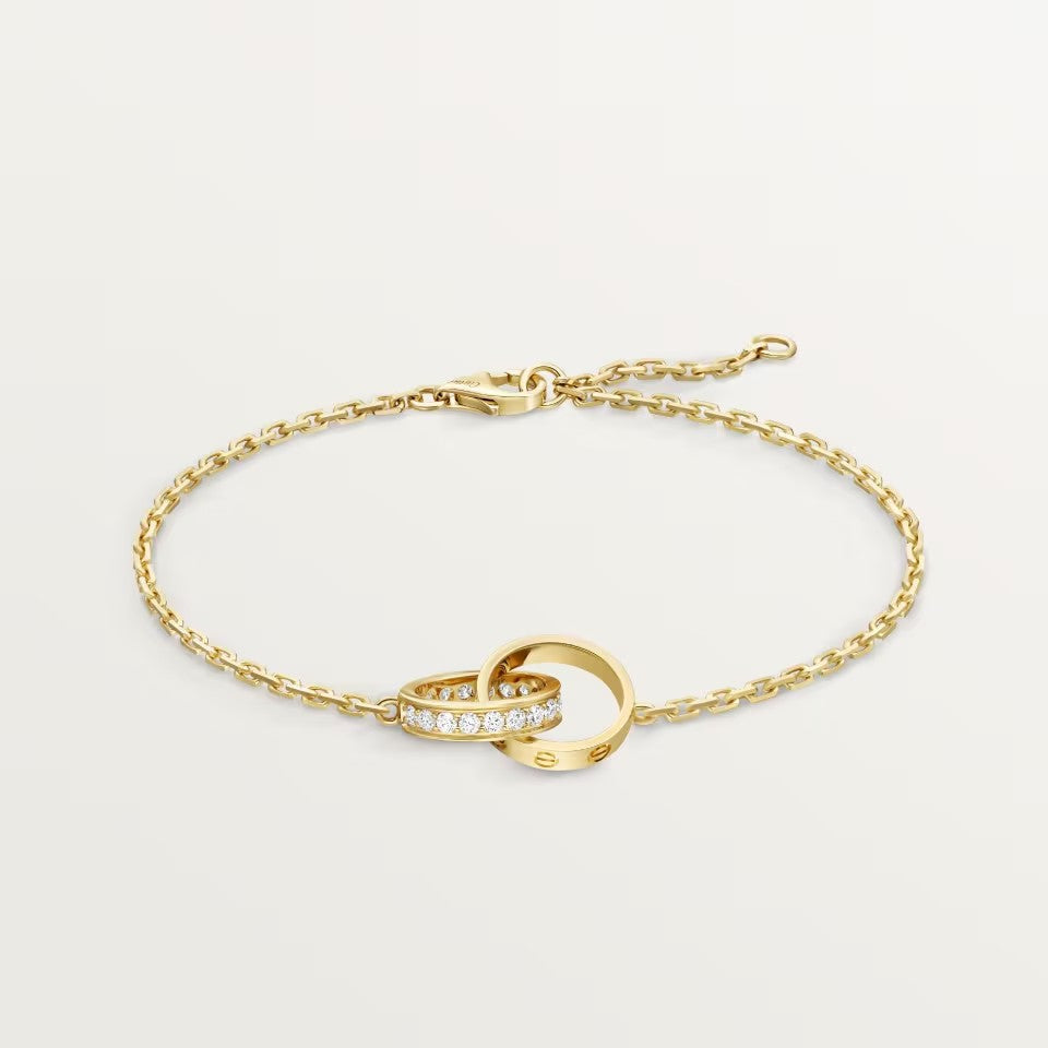 [Lumi Jewelry]LOVE DOUBLE RING HALF DIAMOND BRACELET