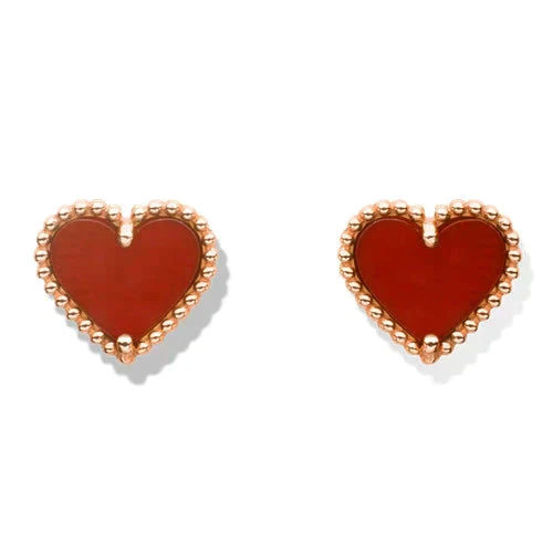 [Lumi Jewelry]HEART CARNELIAN STUD EARRINGS