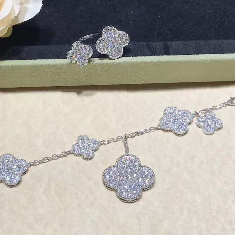 [Lumi Jewelry]CLOVER 6 MOTIFS SILVER DIAMOND BRACELET