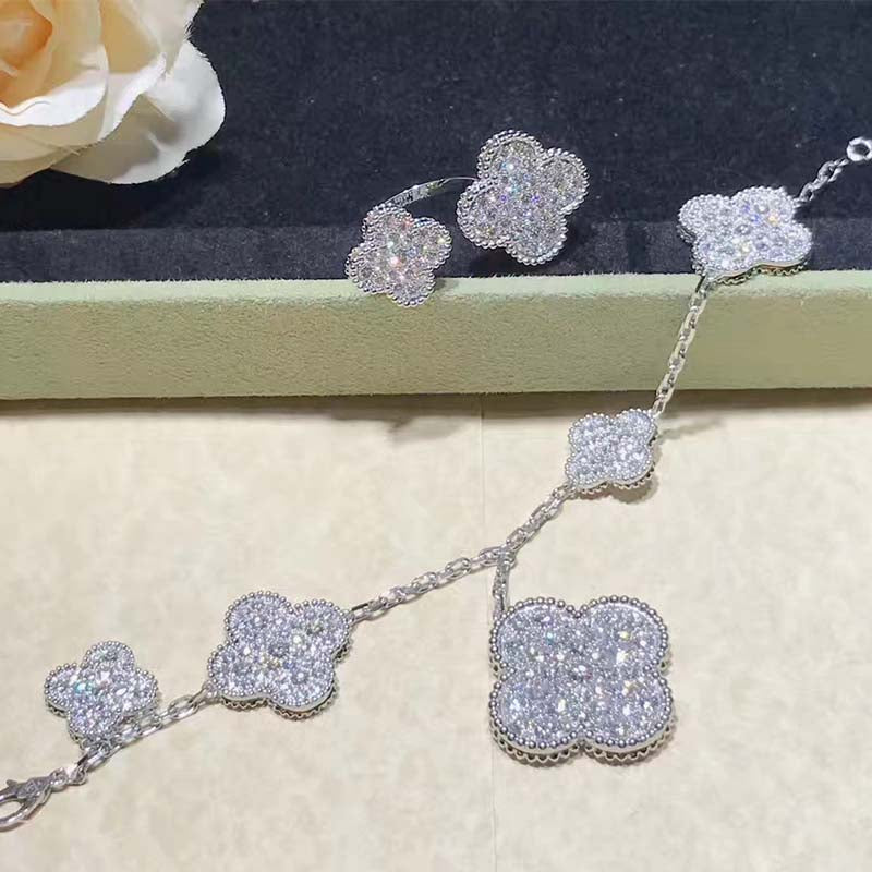 [Lumi Jewelry]CLOVER 6 MOTIFS SILVER DIAMOND BRACELET