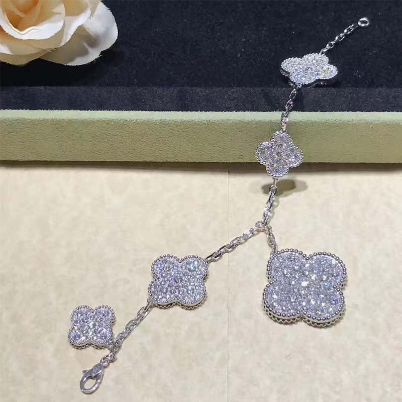 [Lumi Jewelry]CLOVER 6 MOTIFS SILVER DIAMOND BRACELET
