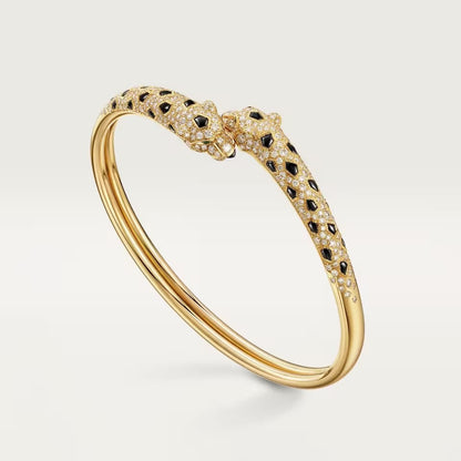 [Lumi Jewelry]PANTHERE DOUBLE HEADED HALF DIAMOND OPEN BRACELET