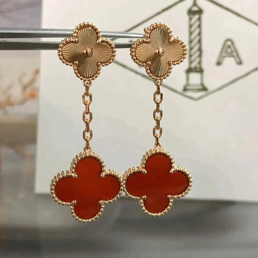 [Lumi Jewelry]CLOVER 2 MOTIF  LASER CARNELIAN EARRINGS