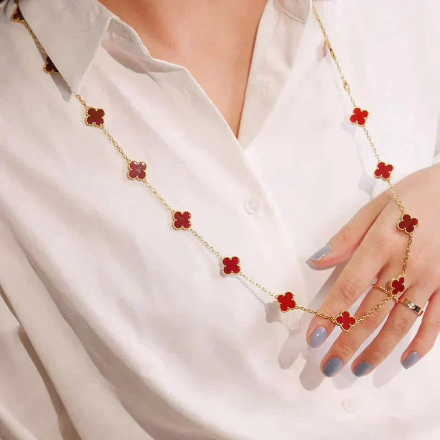 [Lumi Jewelry]CLOVER 20 MOTIFS CARNELIAN NECKLACE