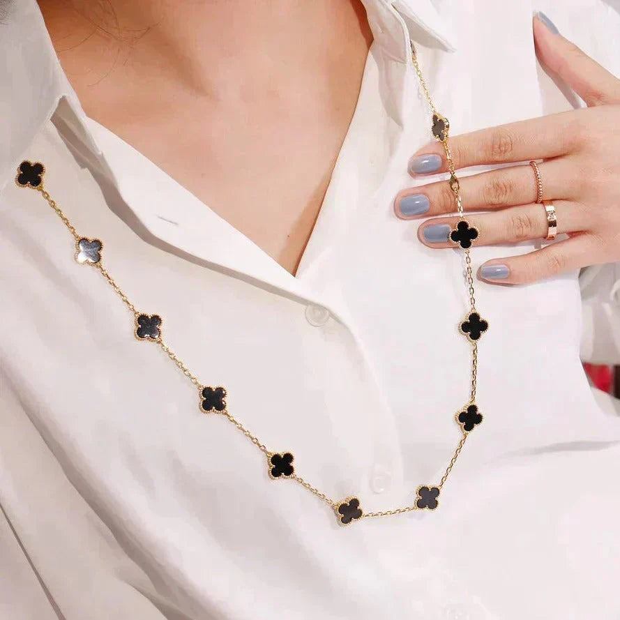 [Lumi Jewelry]CLOVER 20 MOTIFS ONYX NECKLACE