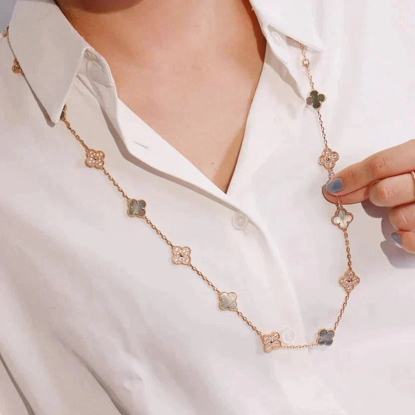 [Lumi Jewelry]CLOVER 20 MOTIFS DARK MOP DIAMOND  NECKLACE
