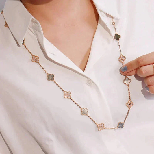 [Lumi Jewelry]CLOVER 20 MOTIFS DARK MOP DIAMOND  NECKLACE