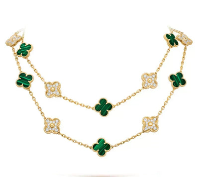 [Lumi Jewelry]CLOVER 20 MOTIFS MALACHITE DIAMOND NECKLACE