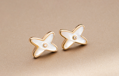 [Lumi Jewelry]JEUX DE WHITE MOP ROSE GOLD DIAMOND EARRINGS