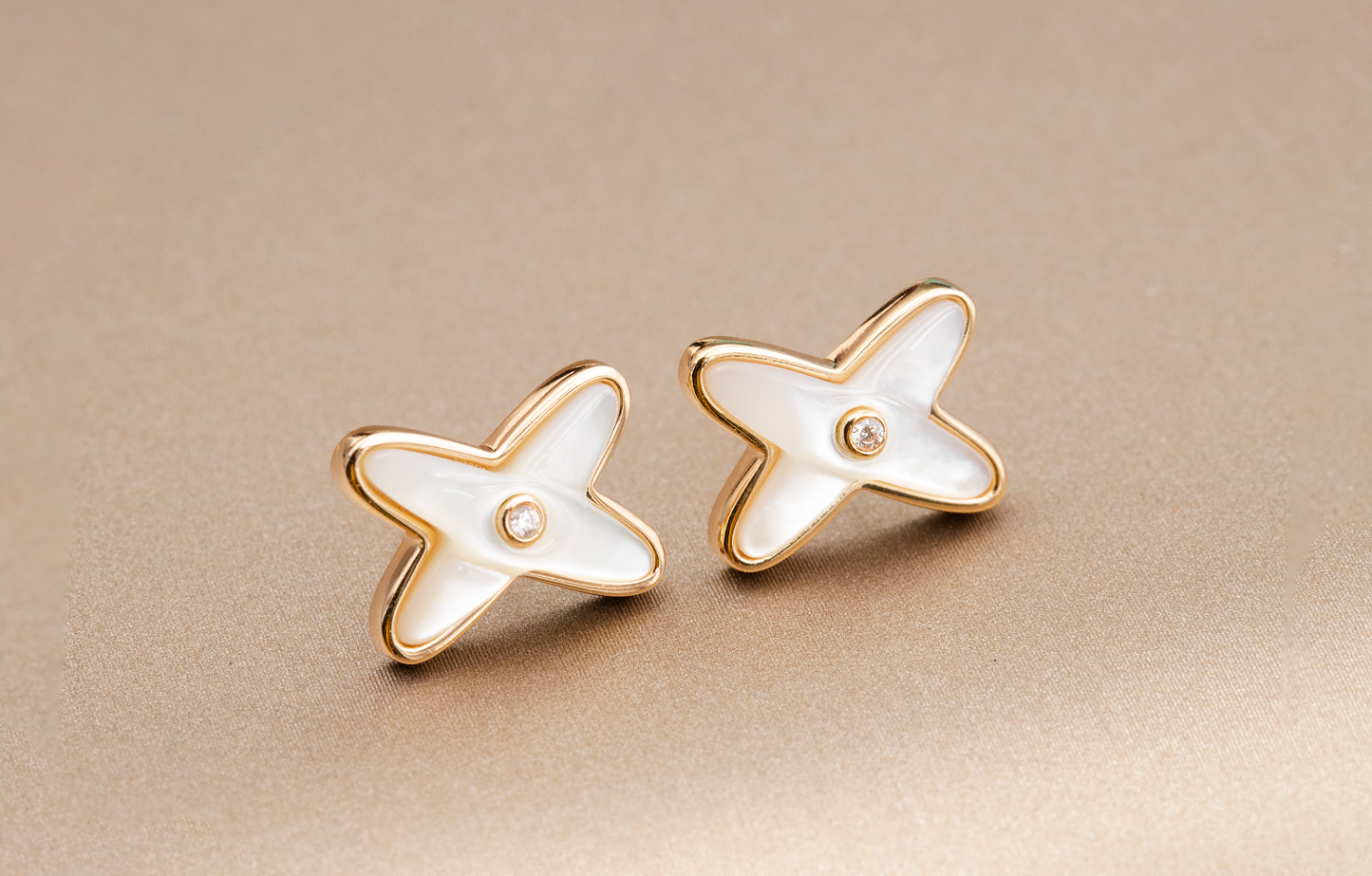 [Lumi Jewelry]JEUX DE WHITE MOP PINK GOLD DIAMOND EARRINGS