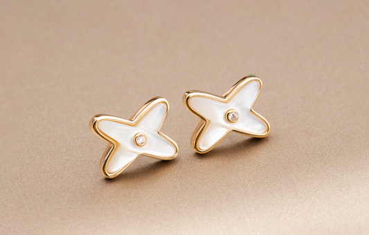 [Lumi Jewelry]JEUX DE WHITE MOP PINK GOLD DIAMOND EARRINGS