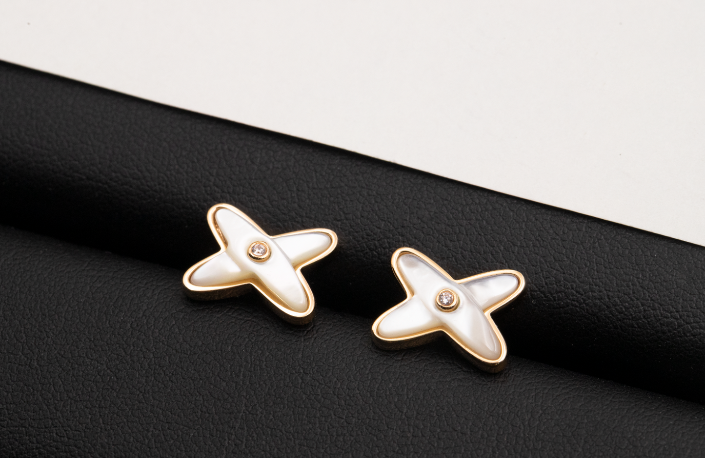 [Lumi Jewelry]JEUX DE WHITE MOP ROSE GOLD DIAMOND EARRINGS
