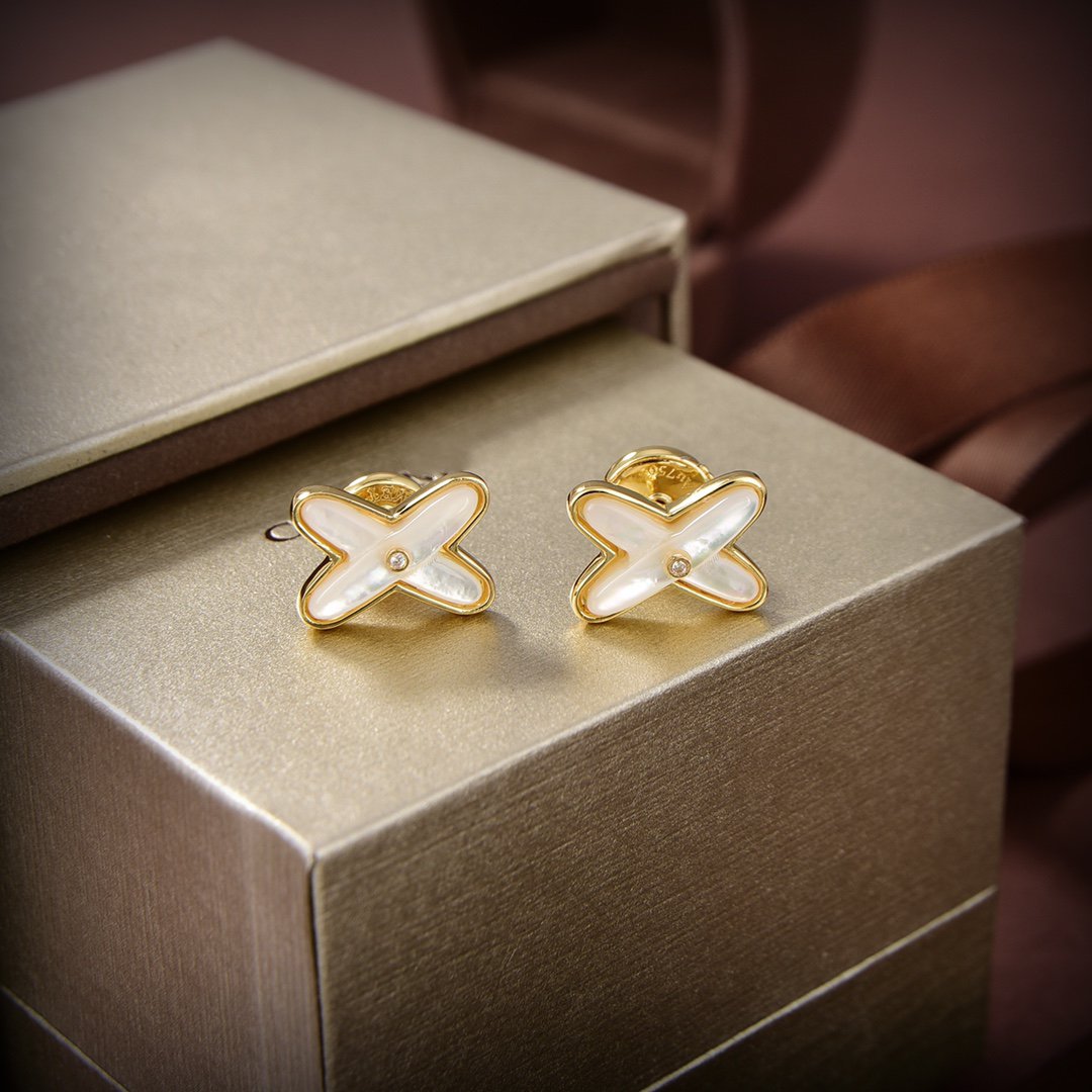 [Lumi Jewelry]JEUX DE WHITE MOP GOLD DIAMOND EARRINGS