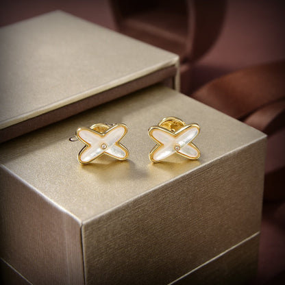 [Lumi Jewelry]JEUX DE WHITE MOP GOLD DIAMOND EARRINGS