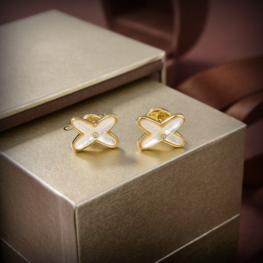 [Lumi Jewelry]JEUX DE WHITE MOP GOLD DIAMOND EARRINGS