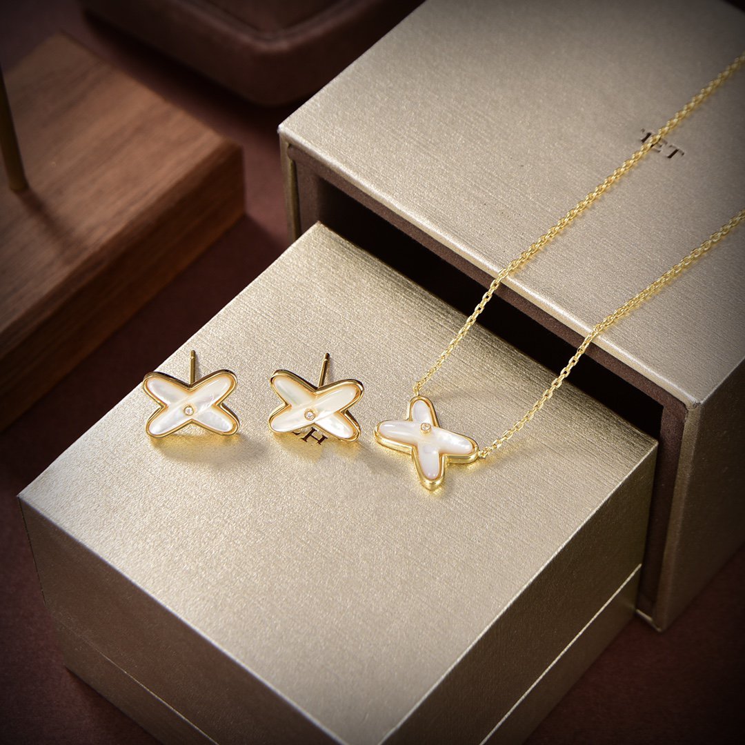 [Lumi Jewelry]JEUX DE WHITE MOP GOLD DIAMOND EARRINGS
