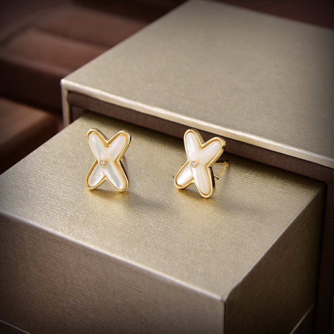 [Lumi Jewelry]JEUX DE WHITE MOP GOLD DIAMOND EARRINGS