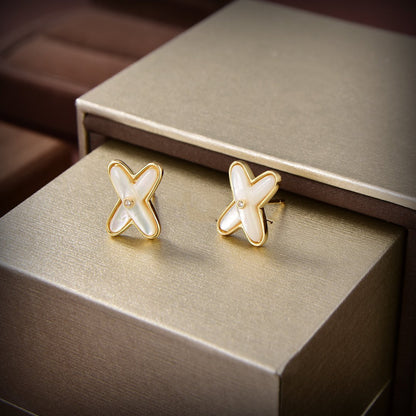 [Lumi Jewelry]JEUX DE WHITE MOP GOLD DIAMOND EARRINGS