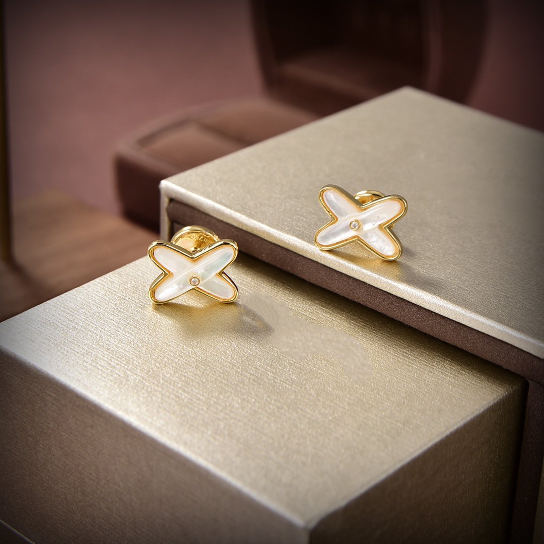 [Lumi Jewelry]JEUX DE WHITE MOP GOLD DIAMOND EARRINGS