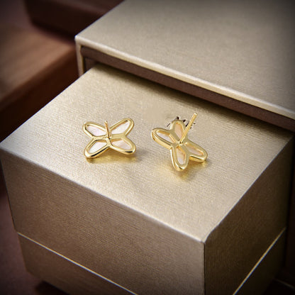 [Lumi Jewelry]JEUX DE WHITE MOP GOLD DIAMOND EARRINGS