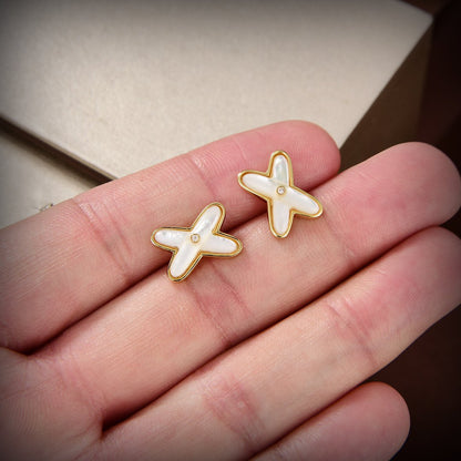 [Lumi Jewelry]JEUX DE WHITE MOP GOLD DIAMOND EARRINGS