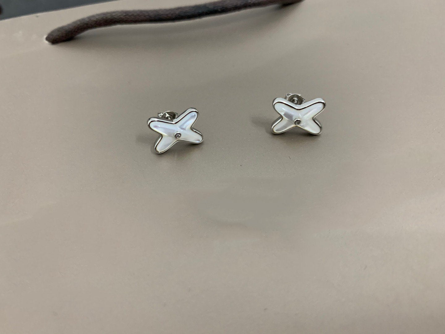[Lumi Jewelry]JEUX DE WHITE MOP SILVER DIAMOND EARRINGS