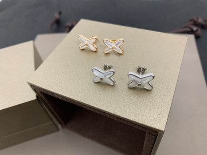 [Lumi Jewelry]JEUX DE WHITE MOP SILVER DIAMOND EARRINGS