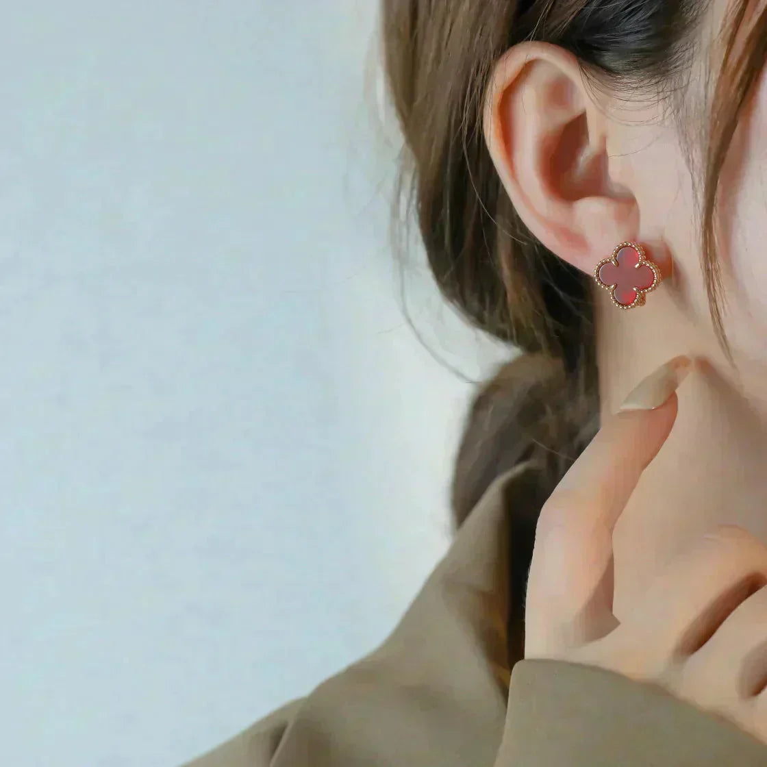 [Lumi Jewelry]CLOVER MEDIUM 1 MOTIFS CARNELIAN  EARRINGS