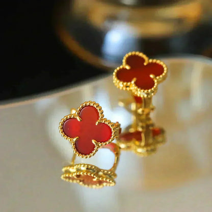 [Lumi Jewelry]CLOVER MEDIUM 1 MOTIFS CARNELIAN  EARRINGS