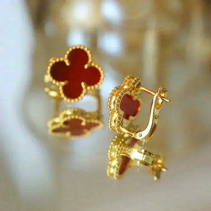 [Lumi Jewelry]CLOVER MEDIUM 1 MOTIFS CARNELIAN  EARRINGS
