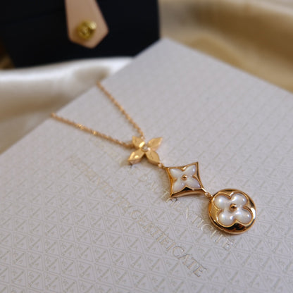 [Lumi Jewelry]COLOR BLOSSOM LARIAT NECKLACE PINK GOLD WHITE MOTHER PEARL AND DIAMOND