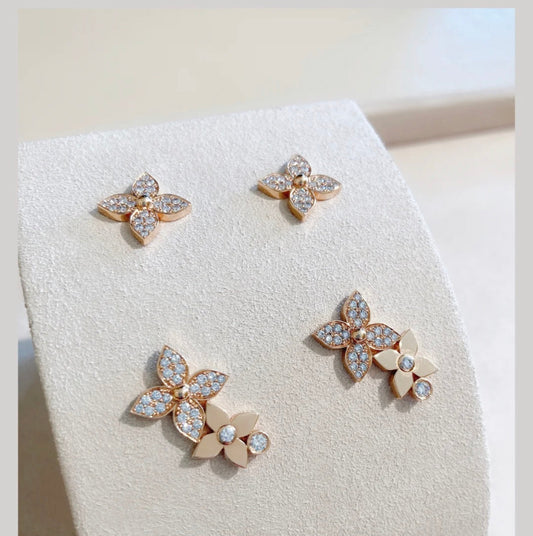 [Lumi Jewelry]STAR BLOSSOM STUD EARRINGS PINK GOLD DIAMONDS