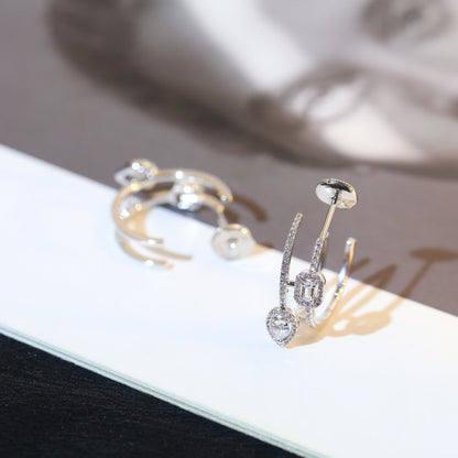 [Lumi Jewelery]CREOLES MY TWIN 2 RANGS SILVER DIAMOND EARRINGS