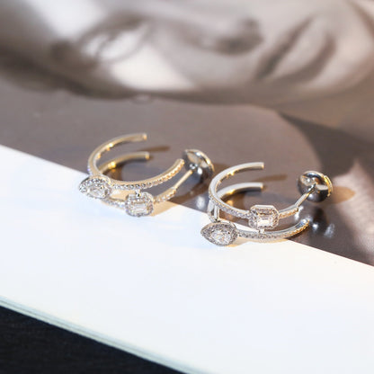 [Lumi Jewelery]CREOLES MY TWIN 2 RANGS SILVER DIAMOND EARRINGS
