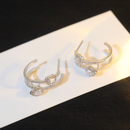 [Lumi Jewelery]CREOLES MY TWIN 2 RANGS SILVER DIAMOND EARRINGS