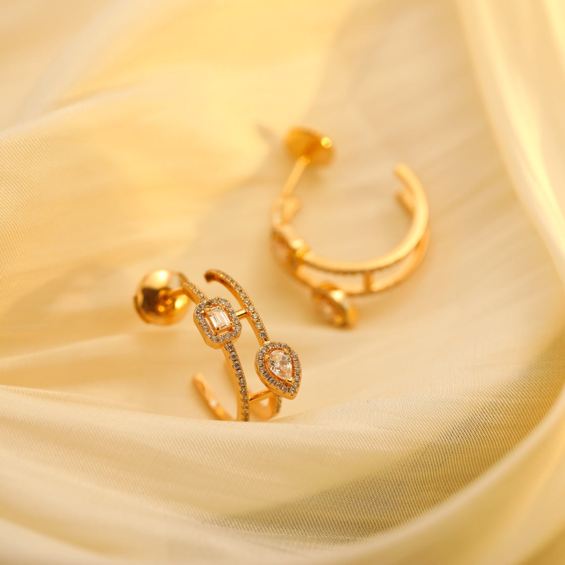[Lumi Jewelery]CREOLES MY TWIN 2 RANGS SILVER DIAMOND EARRINGS