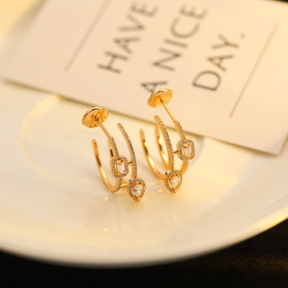 [Lumi Jewelery]CREOLES MY TWIN 2 RANGS SILVER DIAMOND EARRINGS