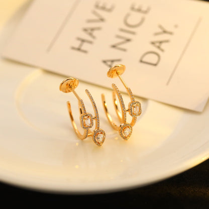[Lumi Jewelery]CREOLES MY TWIN 2 RANGS SILVER DIAMOND EARRINGS