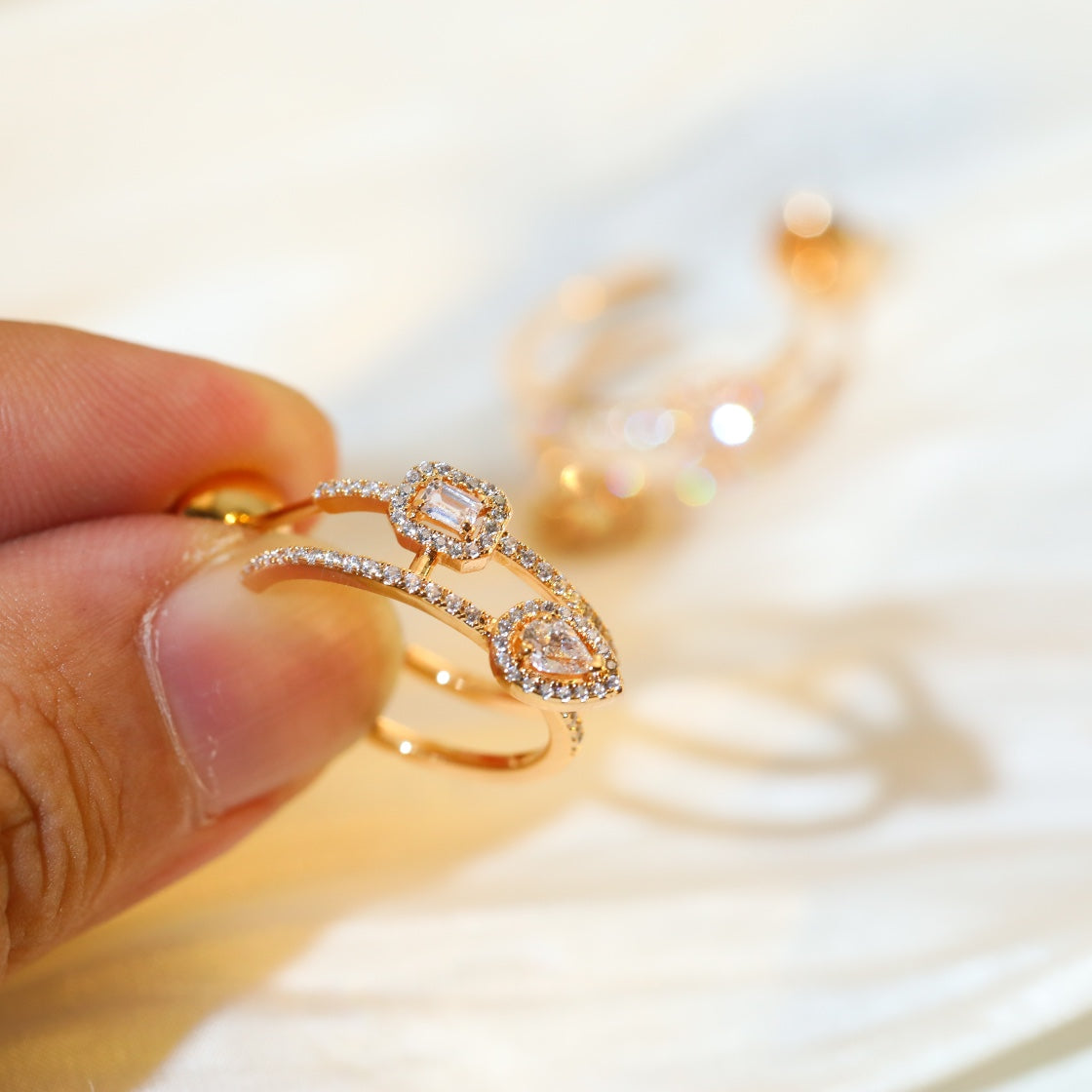 [Lumi Jewelery]CREOLES MY TWIN 2 RANGS SILVER DIAMOND EARRINGS