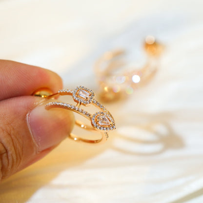 [Lumi Jewelery]CREOLES MY TWIN 2 RANGS SILVER DIAMOND EARRINGS