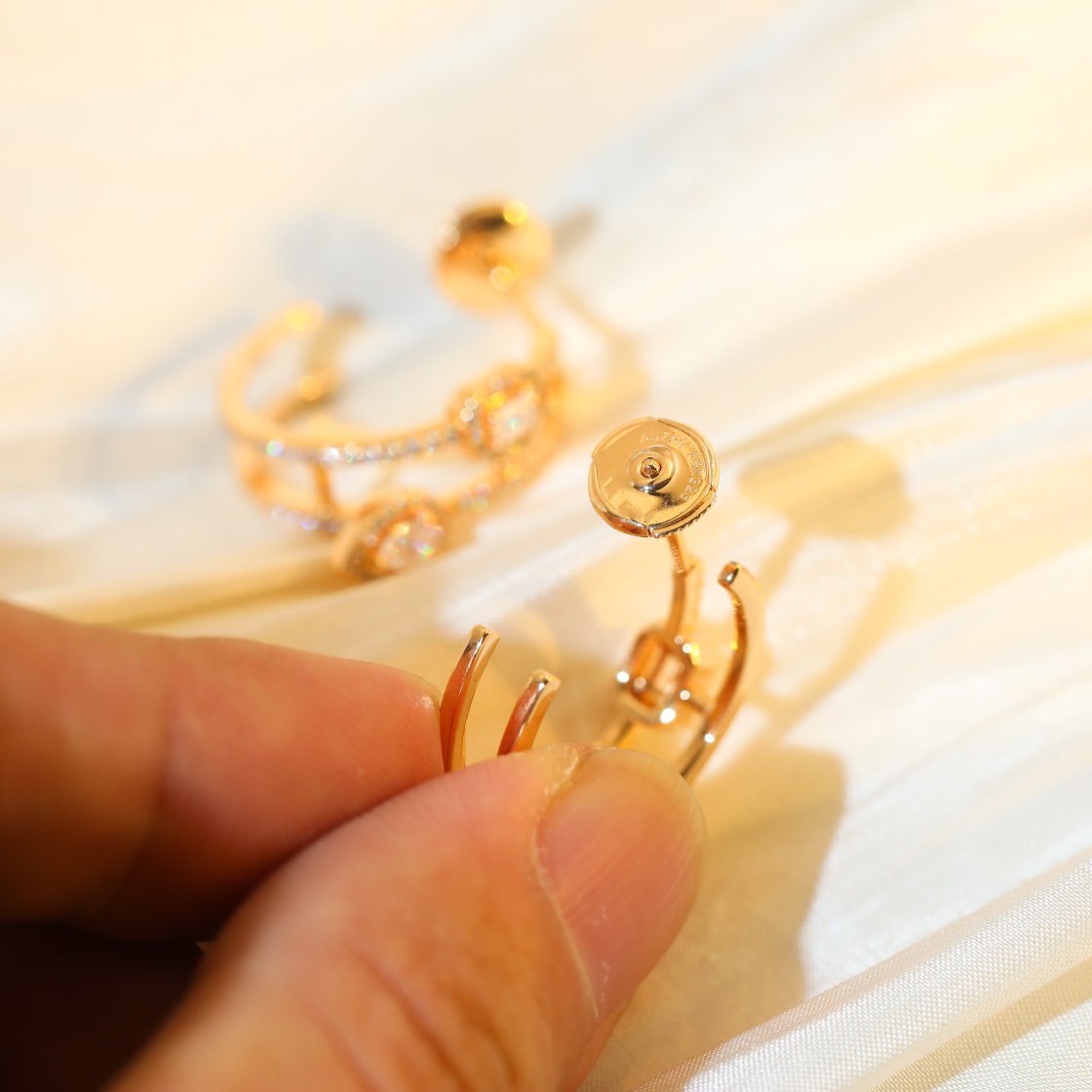 [Lumi Jewelery]CREOLES MY TWIN 2 RANGS SILVER DIAMOND EARRINGS